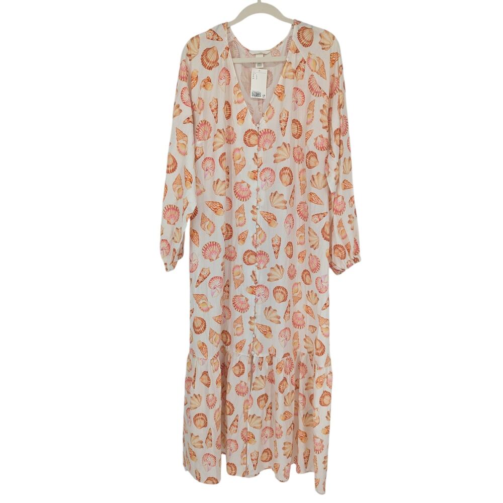 H&M Cream Midi Dress with Pink and Orange Shell Print - Picture 2 of 5